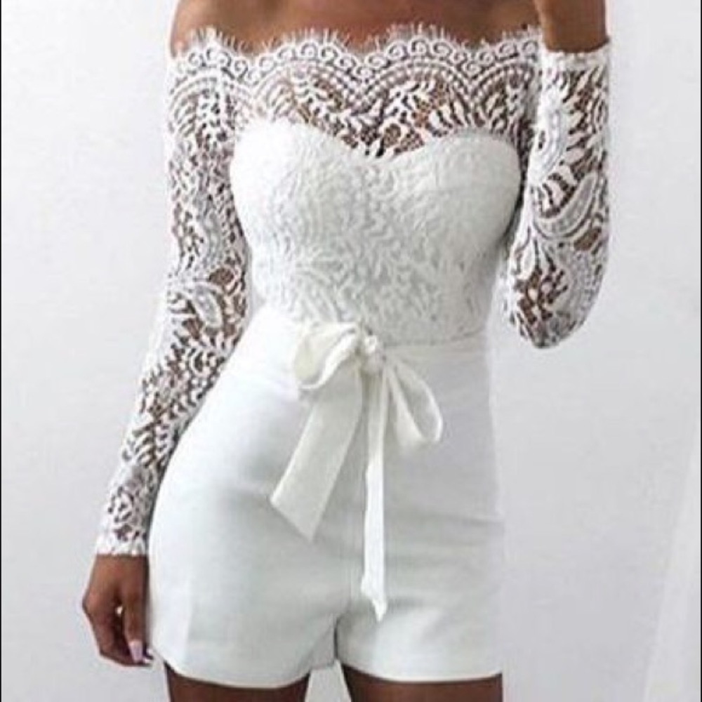 White Lace Romper NWOT